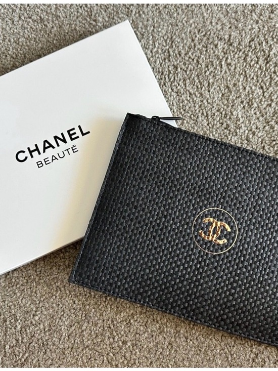 CHANEL Other - CHANEL Black Woven Zip Cosmetic Pouch with CC logo